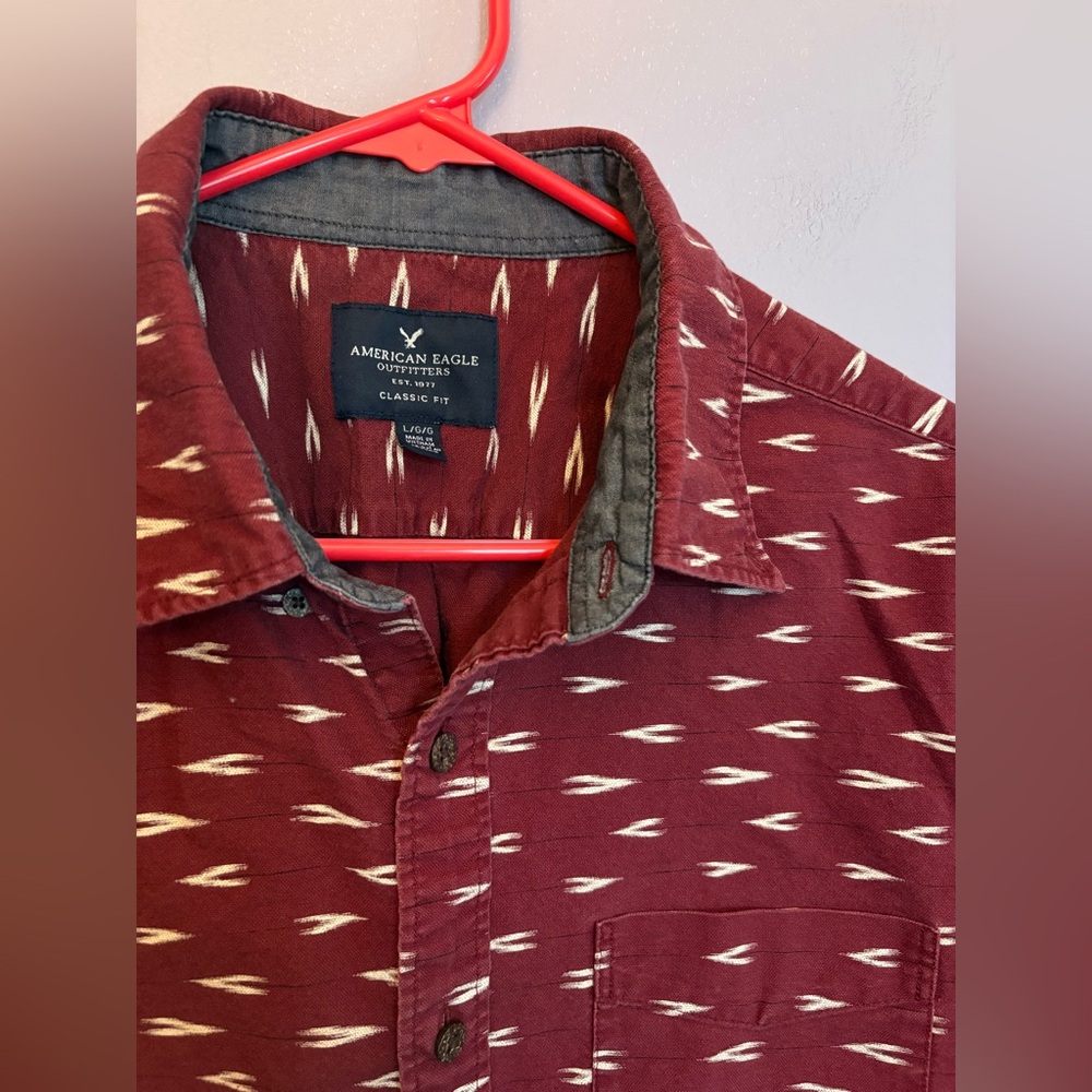 VTG 90s coded American Eagle Large burgundy‎ red button up shirt Pattern Western
